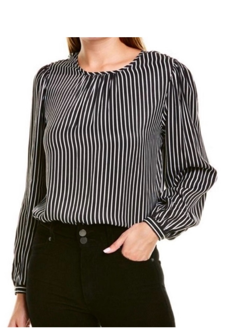 J. McLaughlin Hermona Stripe Blouse Women’s Size M Long Sleeves Neo Gala Stripe